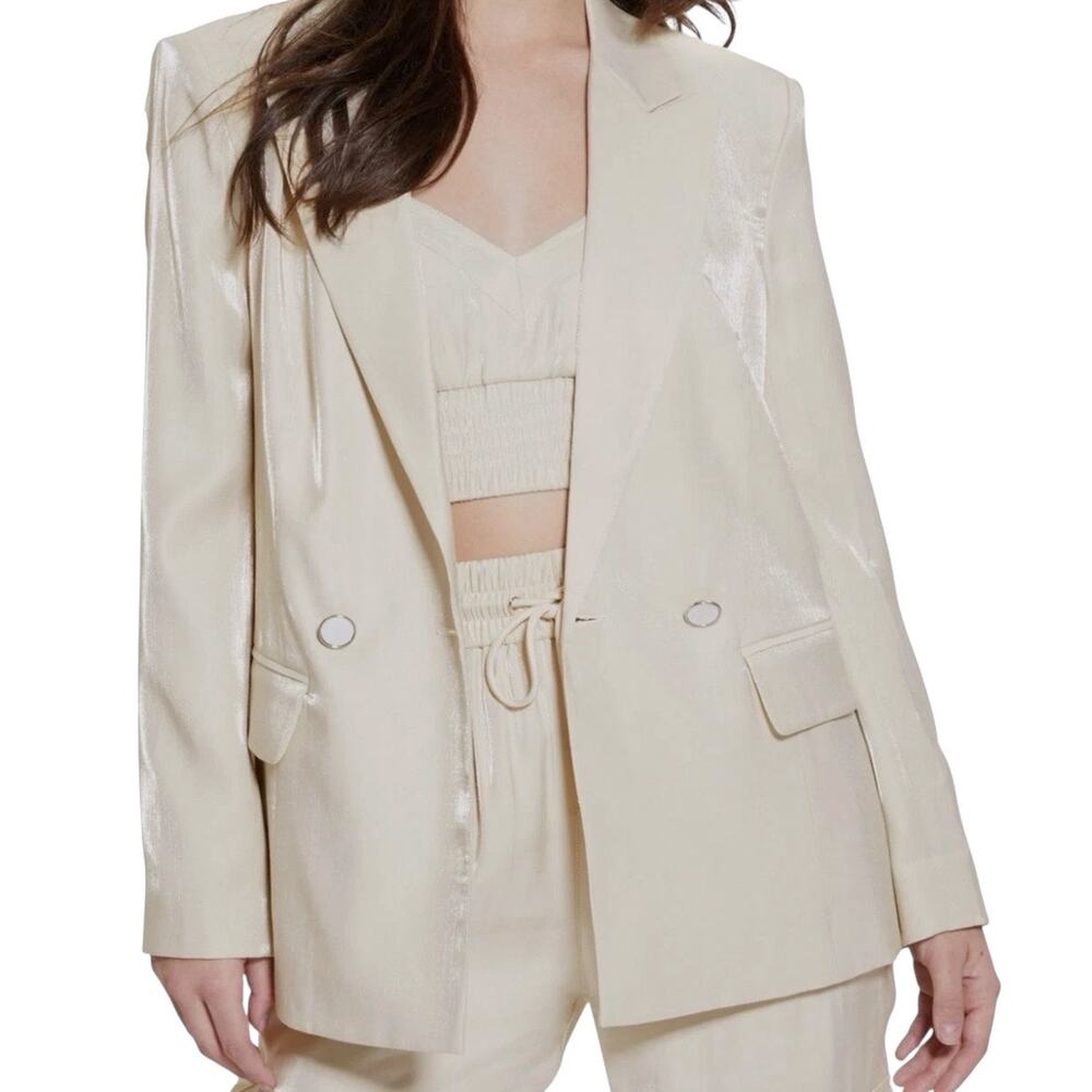 Guess Cream Cemento Adriana Peak Lapel Double Breasted Careerwear Blazer XL NWT